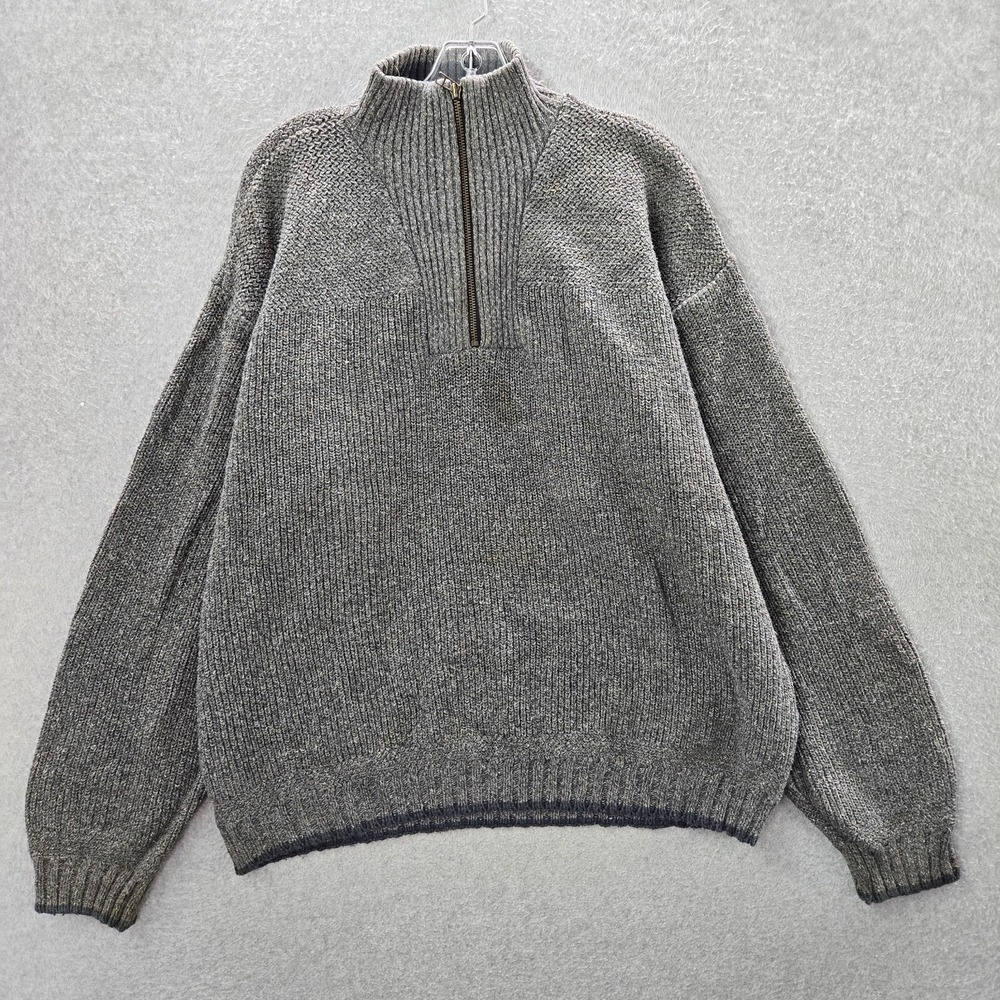 Eddie Bauer Men Sweater Large Gray 1/2 Zip Mock Neck Long Sleeve Pullover Cotton